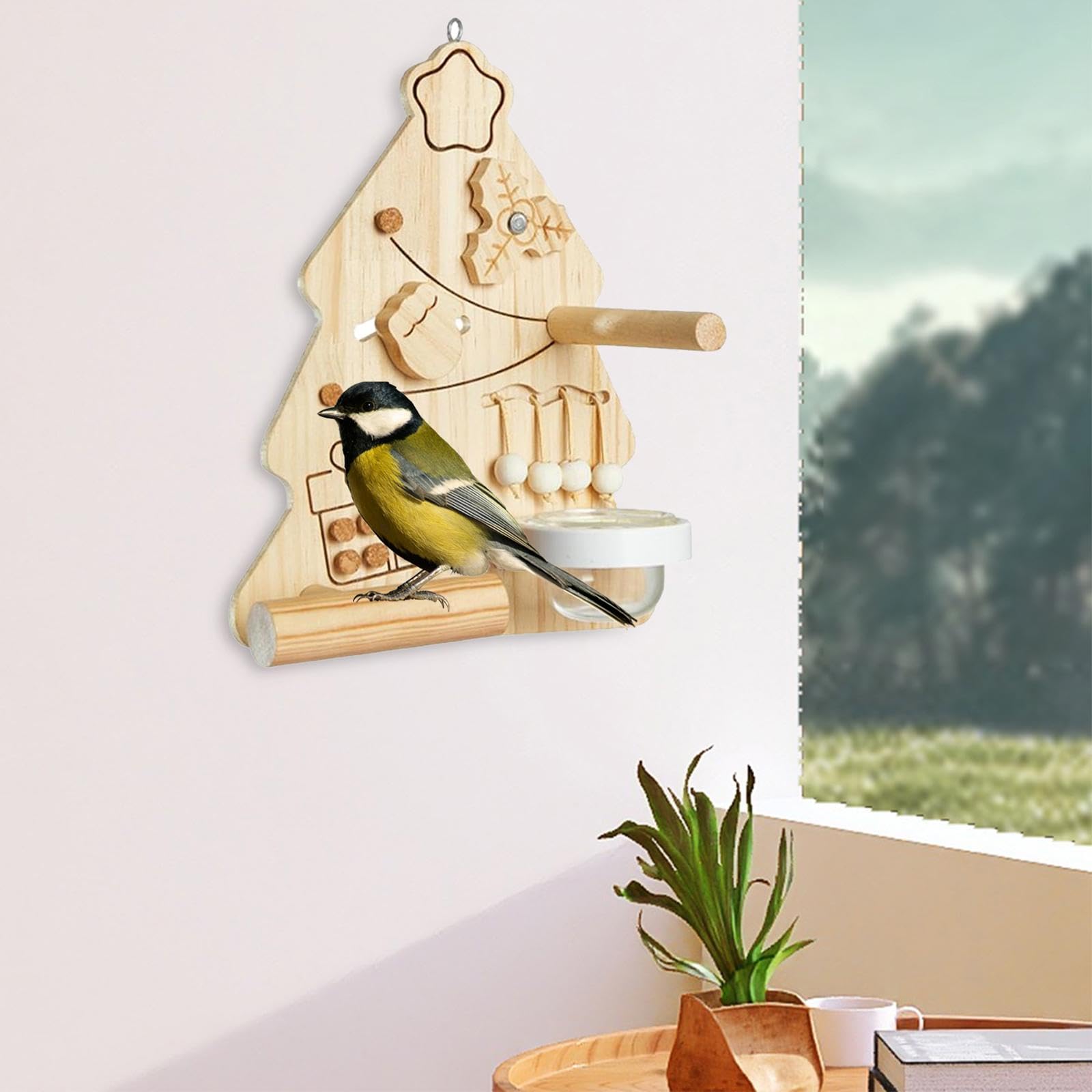 perfk Percha para Loros, Juguete para pájaros, comedero de Madera con tapón de Corcho, Juguete para Hacer Ejercicio, periquitos, guacamayos y