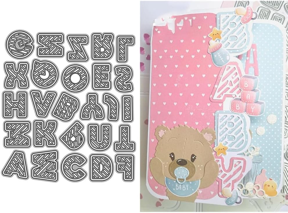 26 Capital Letters Die Cuts for Card Making, Dotted Line Pattern Metal Cutting Dies for Paper Scrapbooking, DIY Stencils for Album Party Wedding Festivals Decoration