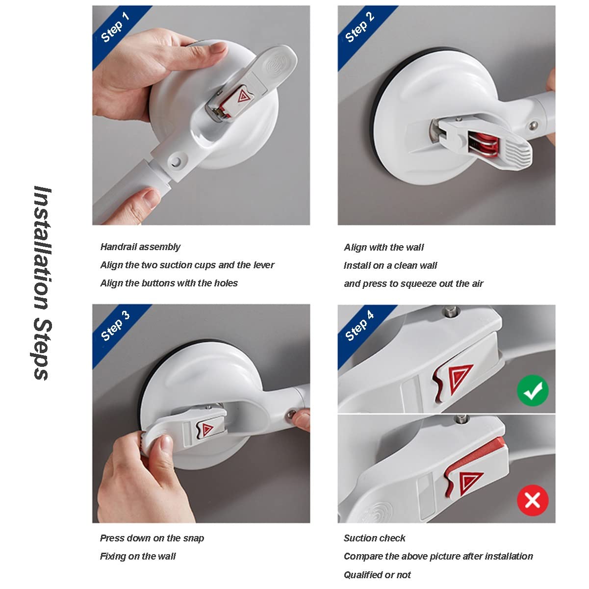 Pasamanos de barra de agarre con ventosa, ayuda a la seguridad con ventosa, pasamanos de movilidad dividida for ducha de baño, útil en el baño for mujeres mayores, hombres, seguridad for niños (gris)