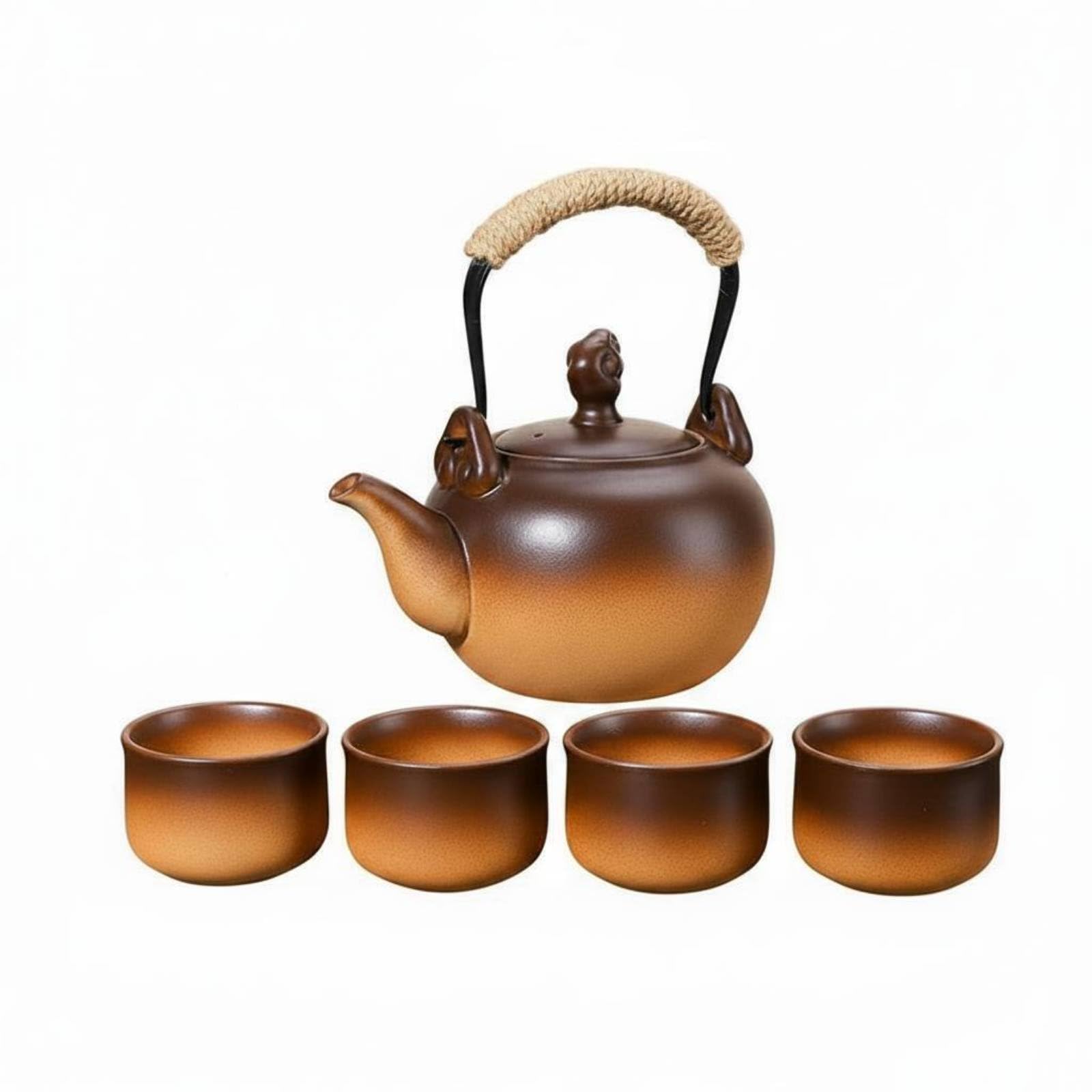 rockible Tetera de Cerámica Tetera Hervidor Jarra Caldera con Tapa Ventilada y Vertido Estable Cuerpo de Cerámica Resistente Apta, Marrón, Marrón Degradado, style to 1