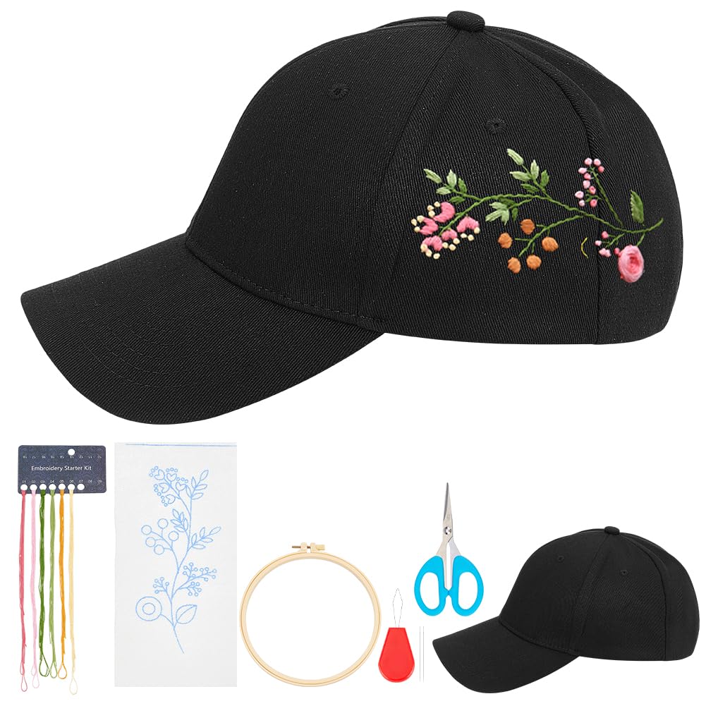 Amazon.com: FREEBLOSS DIY Floral Hat Kit Black Embroidery