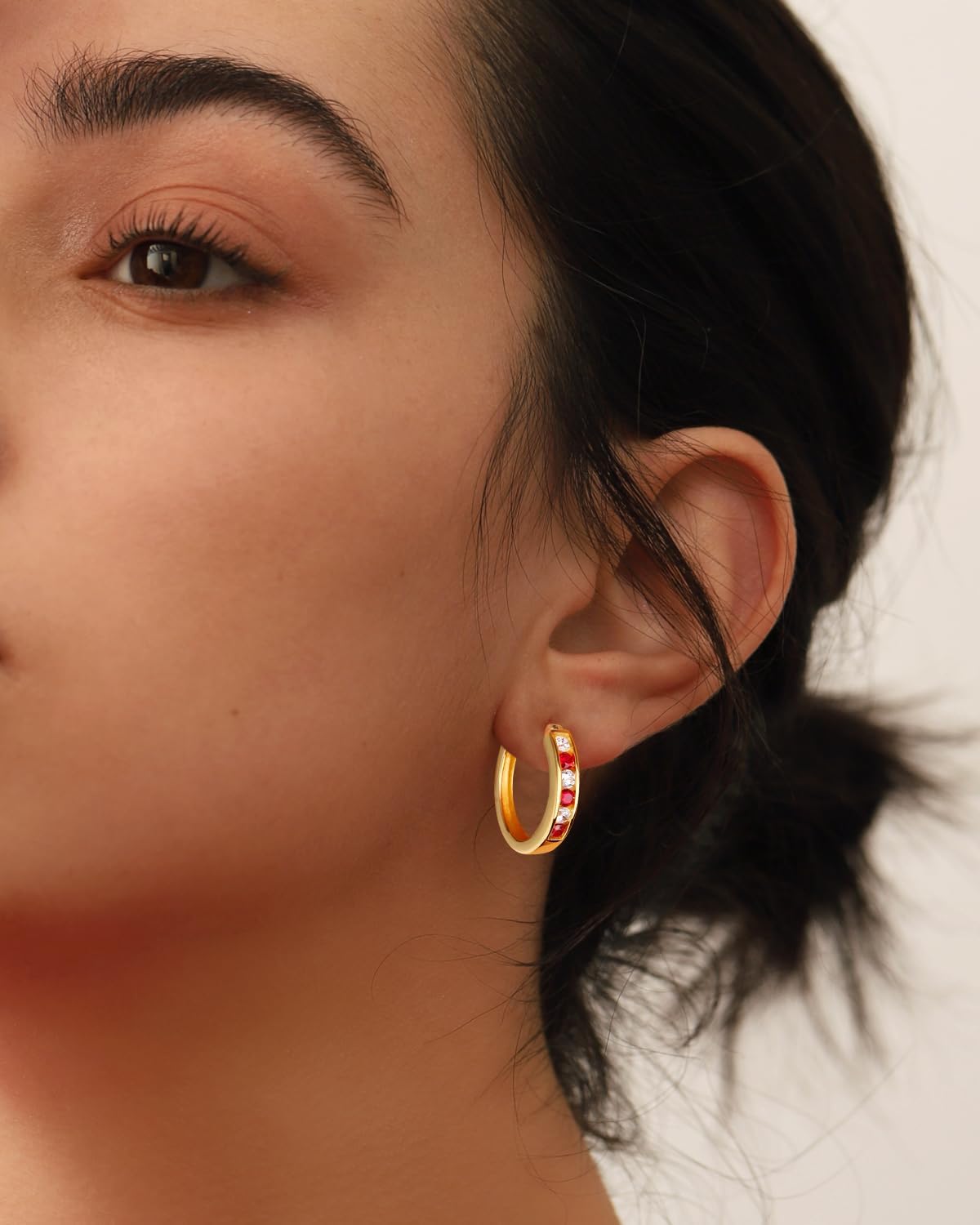 14K Gold Plated/925 Sterling Silver 18mm Birthstone Hoop Earrings for Women Hypoallergenic Lightweight Colorful Hoops (with Gift Box)