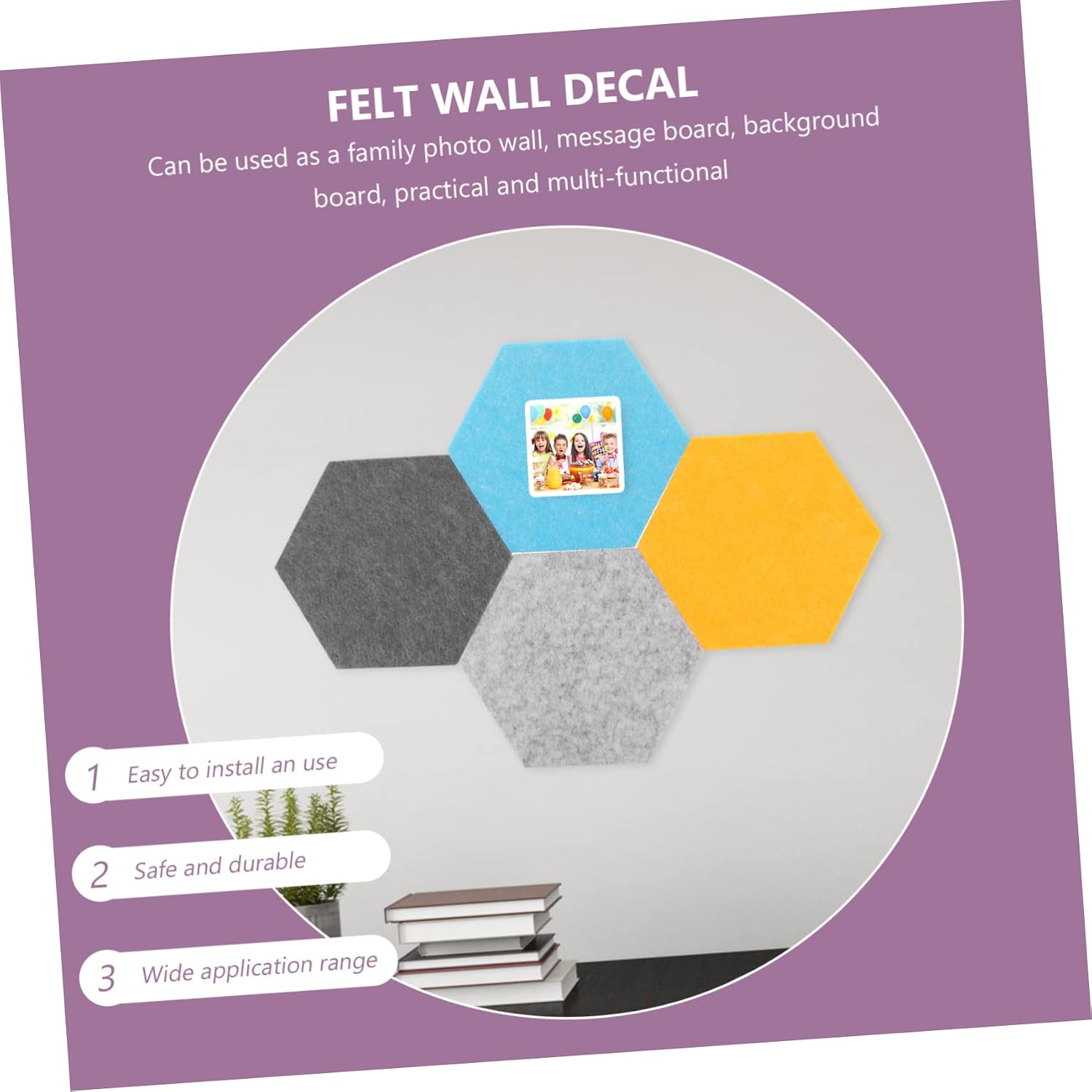 DOITOOL Hexagon Felt Board Set 8pcs Self-Adhesive Wall Memo Board for Home Decoration Suitable for Photos and Memos