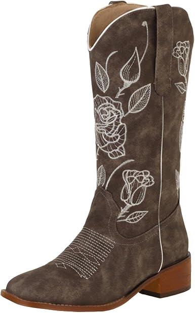 Amazon.com: Botas vaqueras con puntera cuadrada para mujer, color rosa,  bordadas, de piel vegana, estilo vintage, con tacón grueso : Deportes y  Actividades al Aire Libre