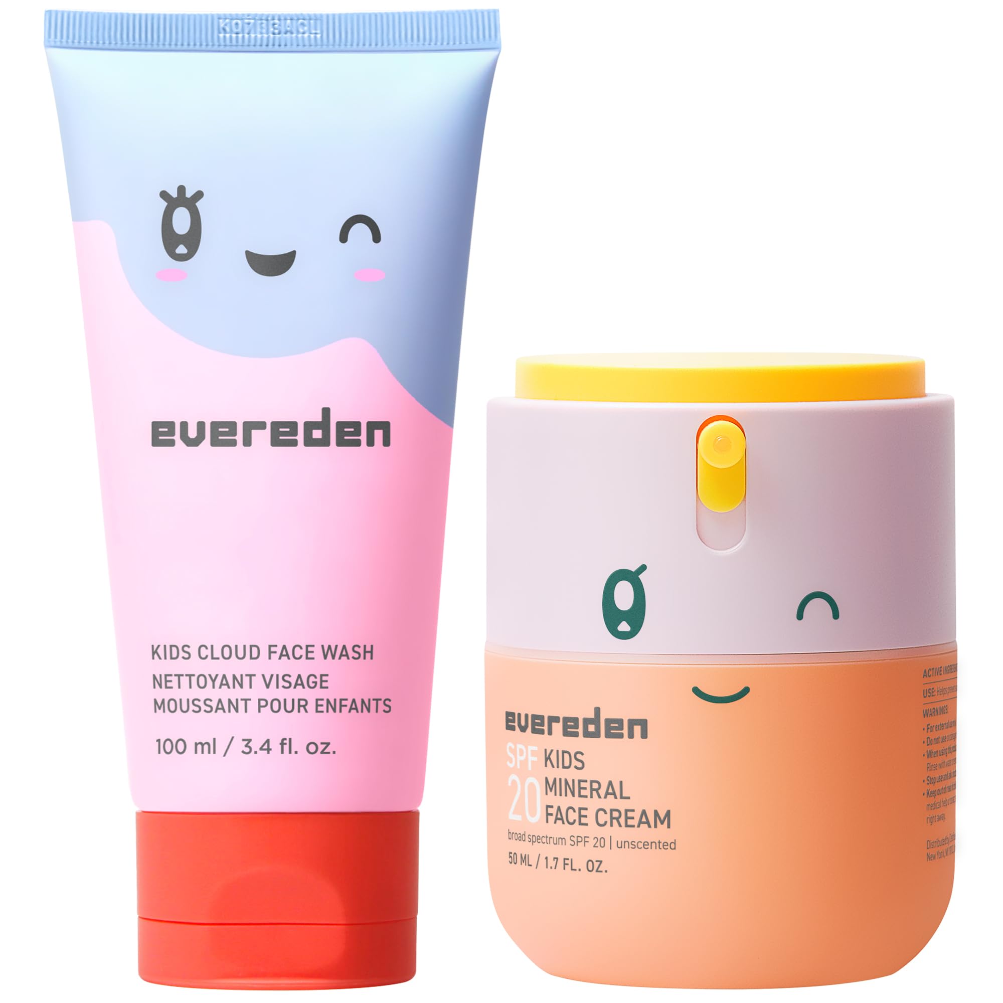 Kids Happy Morning DUO: Clean & Vegan Skin Care for Kids Bundle | Skin Care Cloud Face Wash + SPF 20 Mineral Face Cream | Non-Toxic | Non-Comedogenic | Fun | Easy-to-Use Skincare