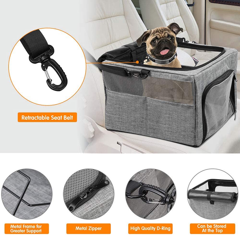 Portador De Perros Pequeños Marco De Metal Transpirable Asiento De Coche para Mascotas Cinturón De Seguridad Bolsa De Transporte De