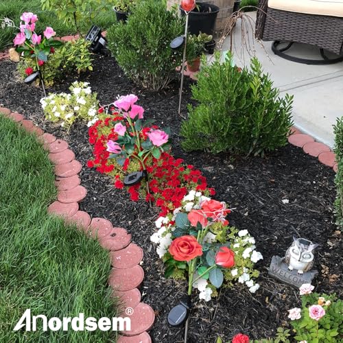 Image of Anordsem Solar Garden Lights Outdoor: 20 Waterproof Fabric Roses 4 Pack - Pink LED Flower Decorations for Yard Patio Path Cemetery Grave - Mother's Day Gift for Her Women Mom Wife
