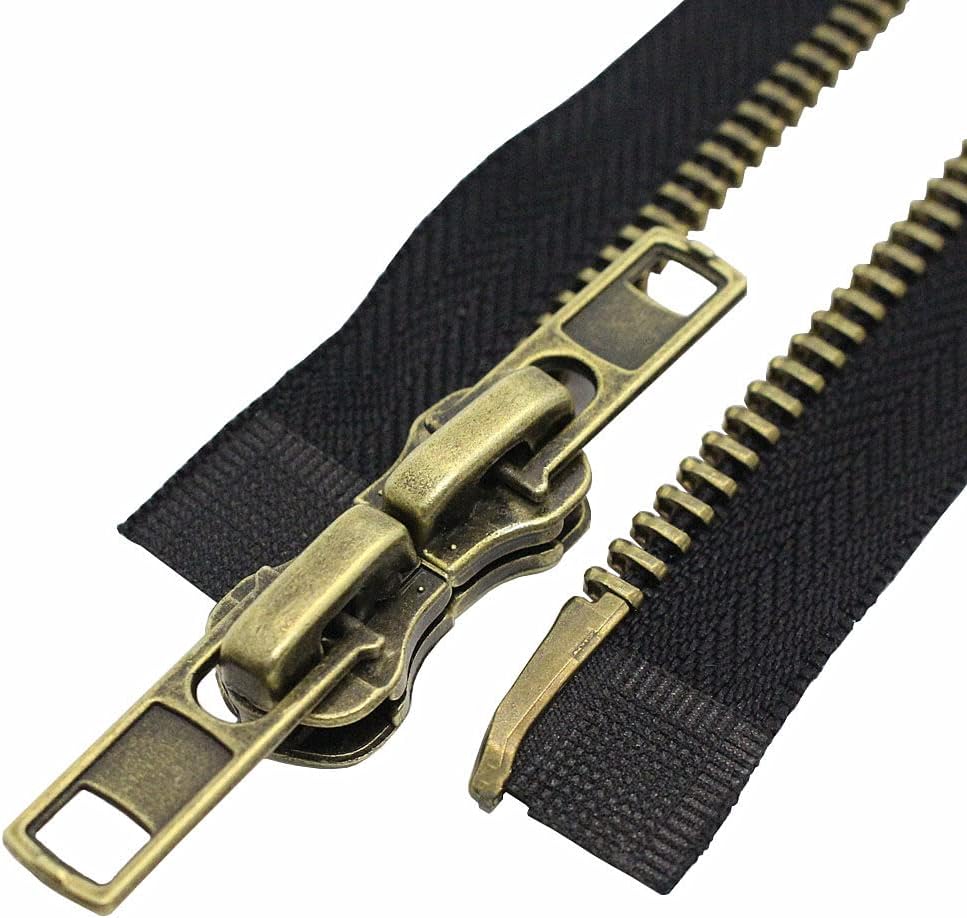 MebuZip #8 32 Inch Antique Brass Two Way Separating Jacket Zipper Right Handed Zipper Heavy Duty Metal Zippers for Men's Jackets Coats Sewing (TWRH)