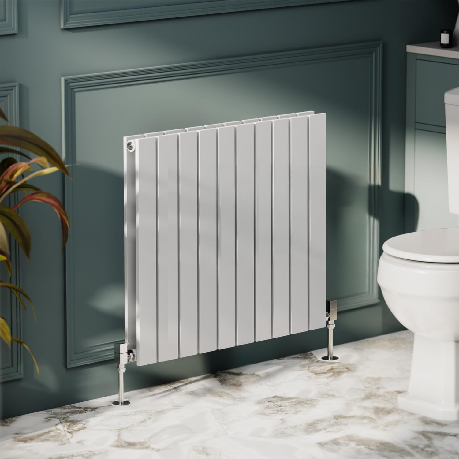 Go Bathrooms Pinta Horizontal White Radiator 600 x 680mm Flat Panel Horizontal Anthracite Double Wall Mounted Slim Designer Radiator