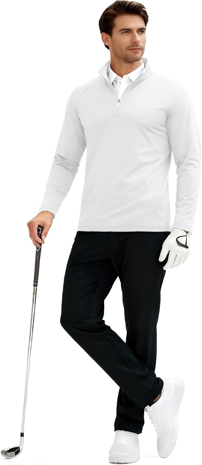 TACVASEN Men's Quarter Zip Pullover Fleece Lined Thermal Long Sleeve Golf Shirt 1/4 Zip Warm Winter Sweatshirts - Image 4