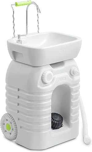 YITAHOME Fregadero portátil de campamento, estación de lavado de manos de 45 L con lavabo ajustable, dispensador de jabón, mango de metal, ruedas