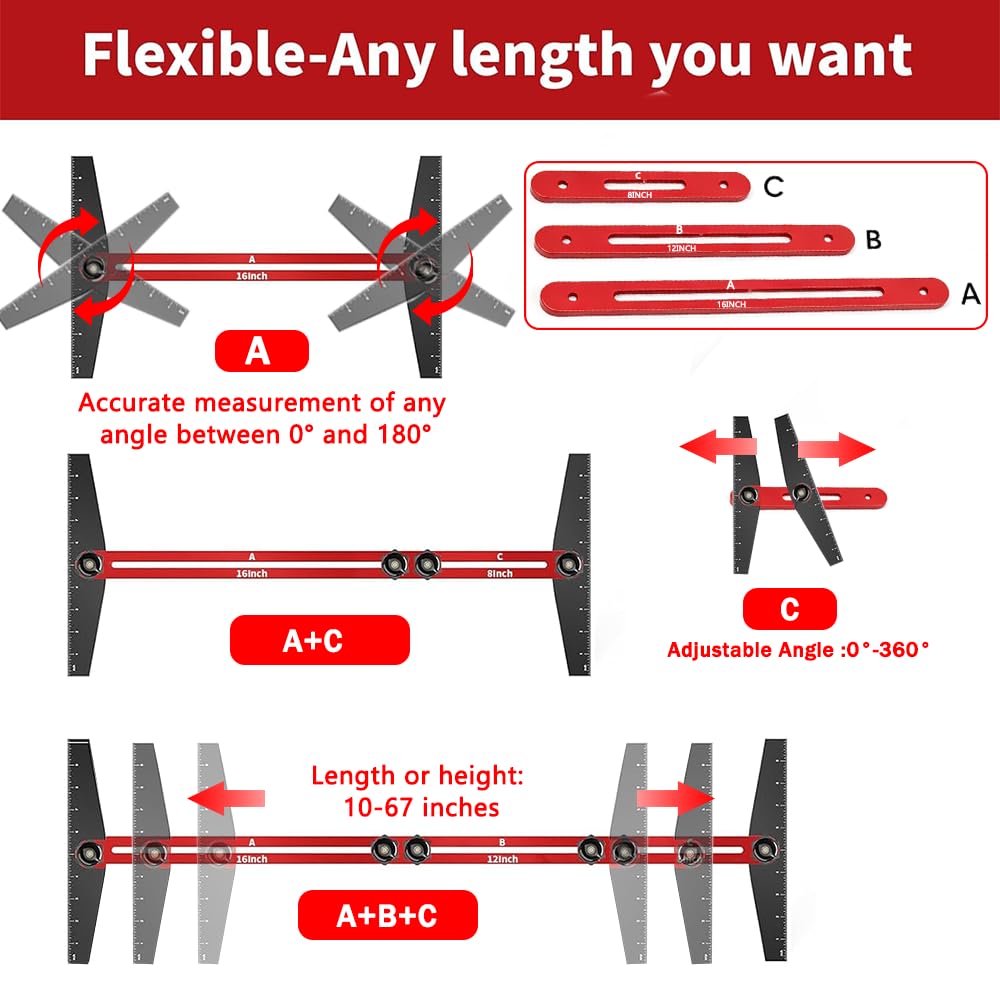 10-67" Stair Tread Gauge & Door Latch Mortise Router Template Kit