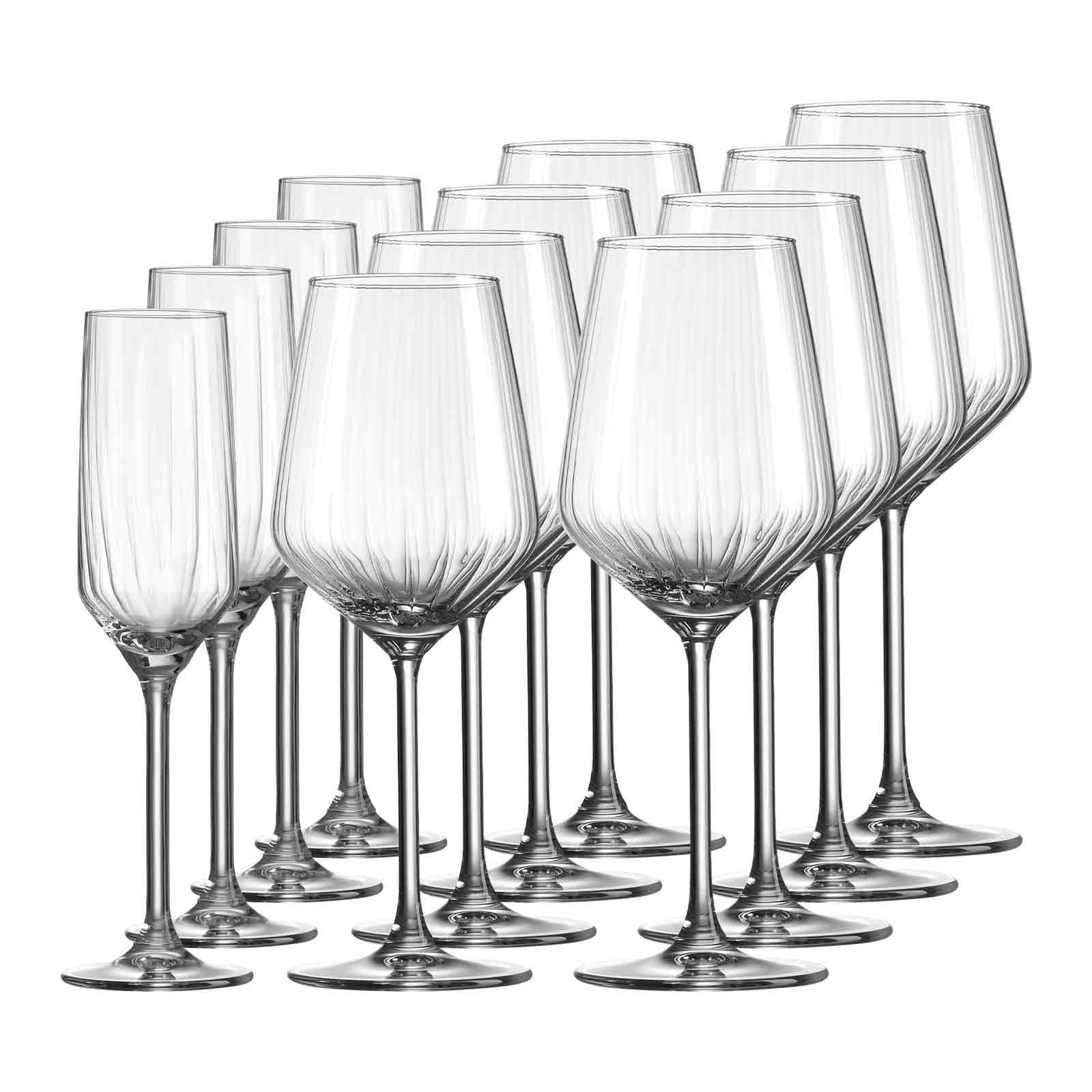 Ritzenhoff & Breker Jive Gläser-Set 12-teilig, Rotweingläser (530 ml) Weißweingläser (370 ml) und Sektgläser (220 ml) für 4 Personen, Gläser mit feinem Innenrelief, Spülmaschinenfest, Klar