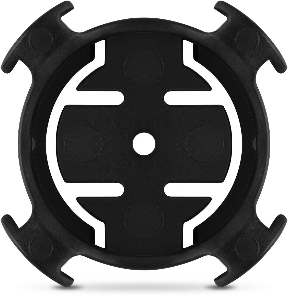 Primer pla superior view of the CooSpo Bike Computer Mount Base, showing the four-tab locking mechanism.