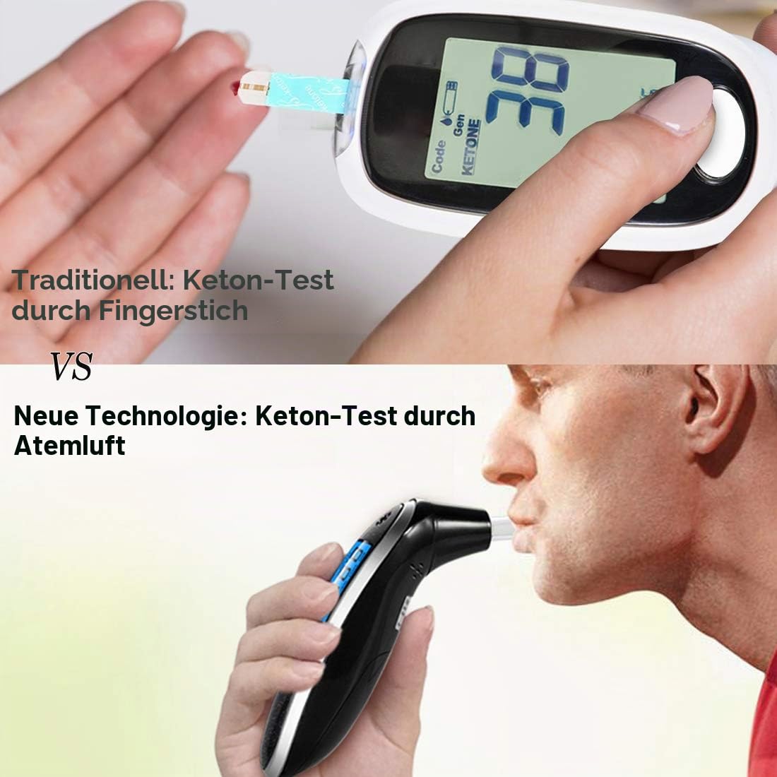 Ketonmessgerät Professional, Fortschrittlicher Digitaler Keton-Analysator und Ketose-Tester, Sofortige Ergebnisse, Tragbarer Atemtester für Ketose-Tests mit 10 Mundstücken (Ketone Meter)