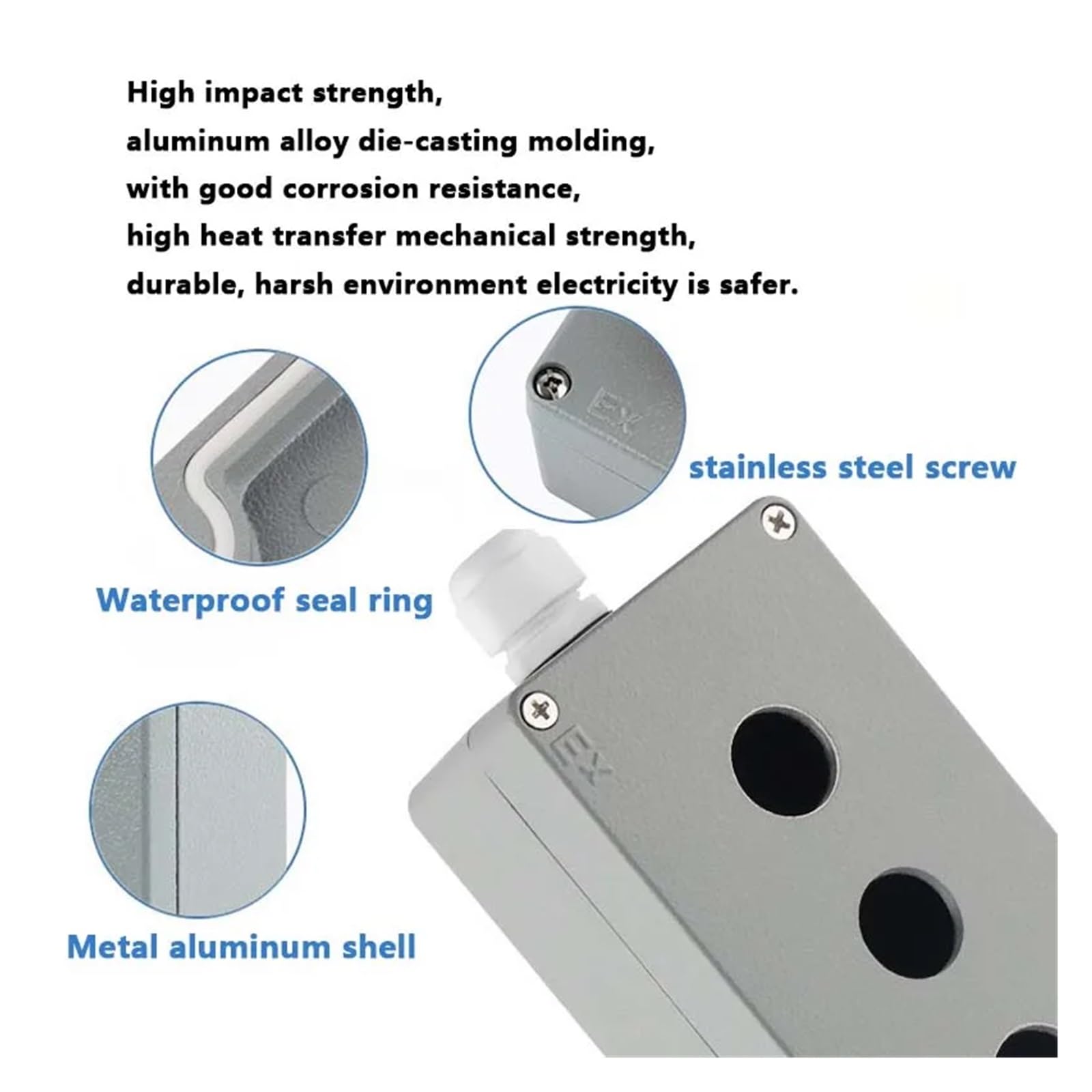 Abzweigdose aus Aluminium, IP67, Aluminiumguss-Gehäuse, elektrische Projektbox, Druckknopfschalter, 22 mm Loch (FA2-1, 2 Löcher)