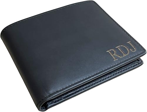 Billetera personalizada de cuero genuino para hombre, bloqueo RFID, billetera plegable personalizada con ventana de identificación, cartera de cuero