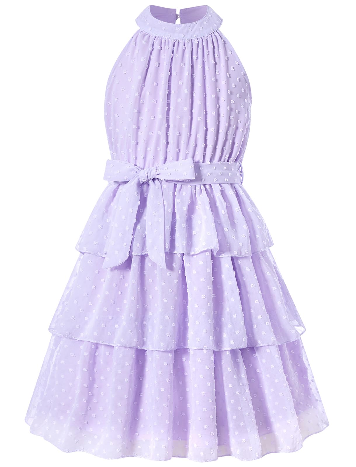 Move Dance Girls Halter Neck Dress Summer Flared A-Line Swiss Dot Chiffon Sundress 6-13 Years Old