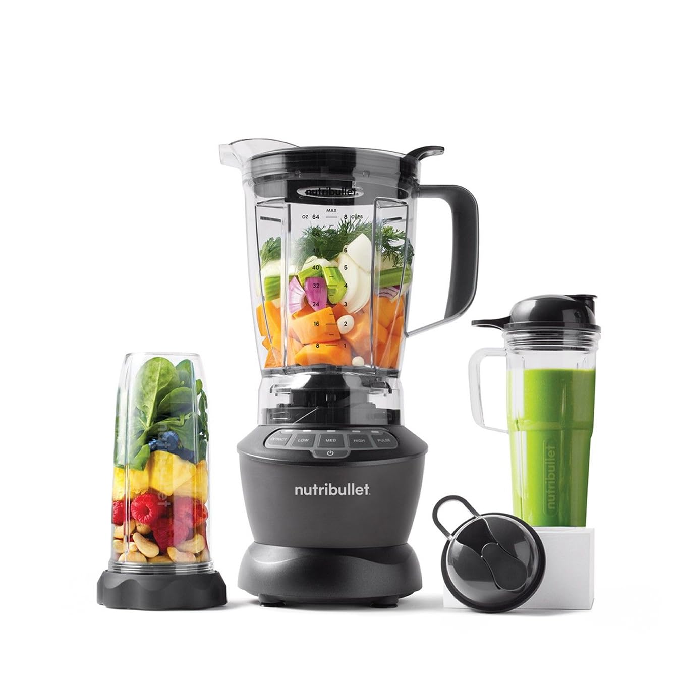 Nutribullet Hot and Cold Blender Combo Charcoal Grey - Includes Powerful 1200W Base, 3 Cups in Varying Sizes, 2 Flip Top Lids for On The Go & 1.8L Blender Pitcher - Jug Blender for Smoothies & Juices