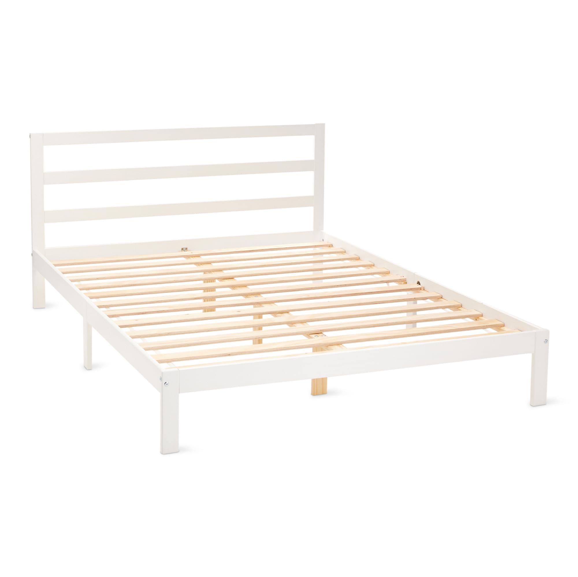 Amazon Basics Cama de Madera con Cabecero, Madera Maciza de Pino, Incluye Somier, 160 x 200 cm, Blanco
