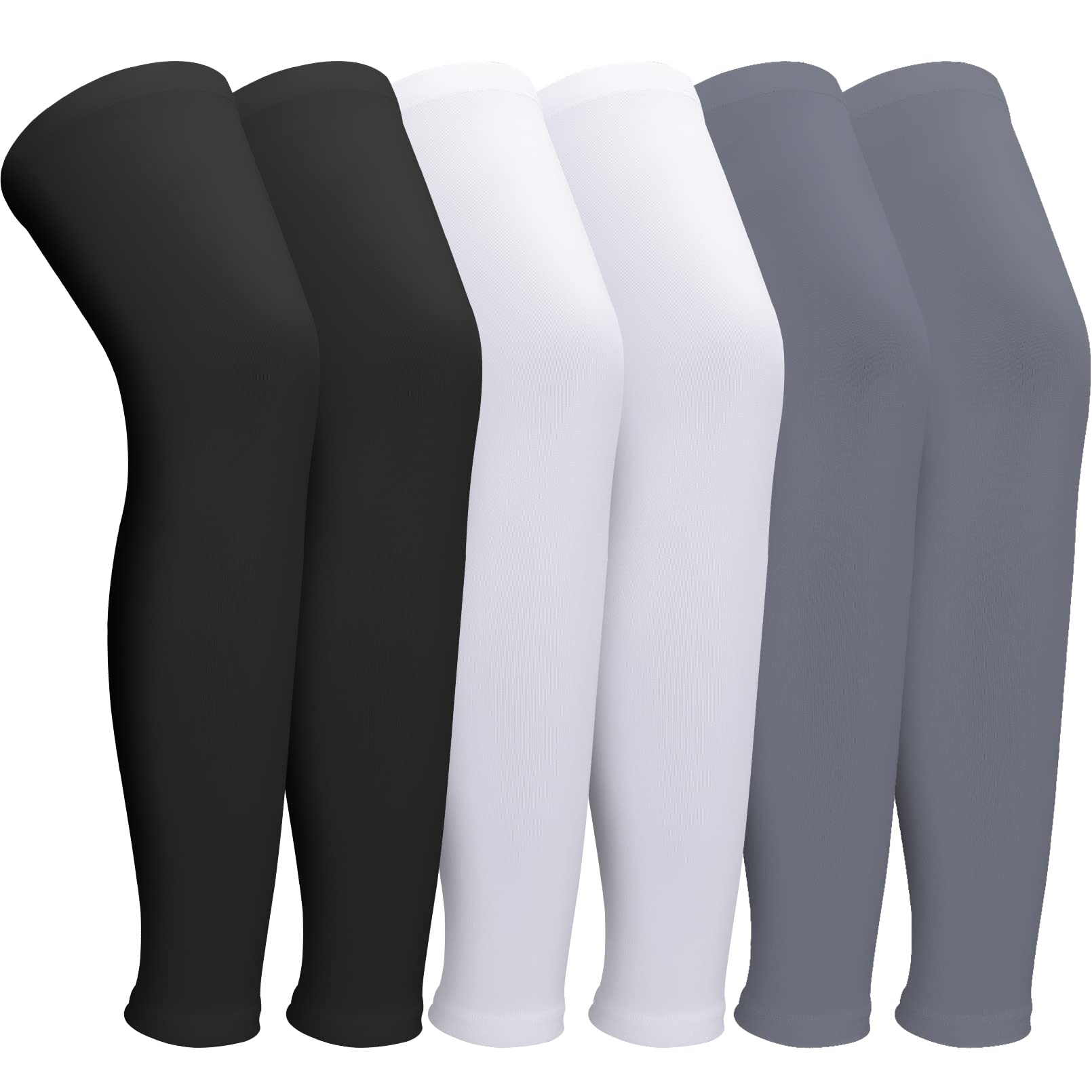 Lot de 3 paires de manchettes de compression - Protection solaire UV - Longues manchettes de compression pour cyclisme, course, basketball, hommes et femmes (noir, blanc, gris), Blanc, noir,
