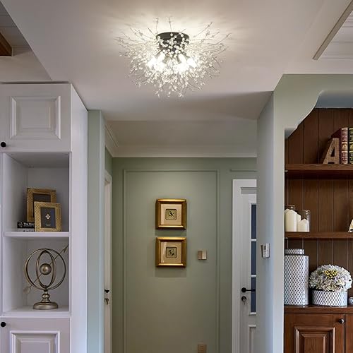 Miniatura 6 de HMVPL Lámpara de Techo Negra, Lámpara de Techo Empotrada Sputnik de Fuegos Artificiales de 6 Luces con Cadena de Cristal K9, Lámpara Moderna Cercana