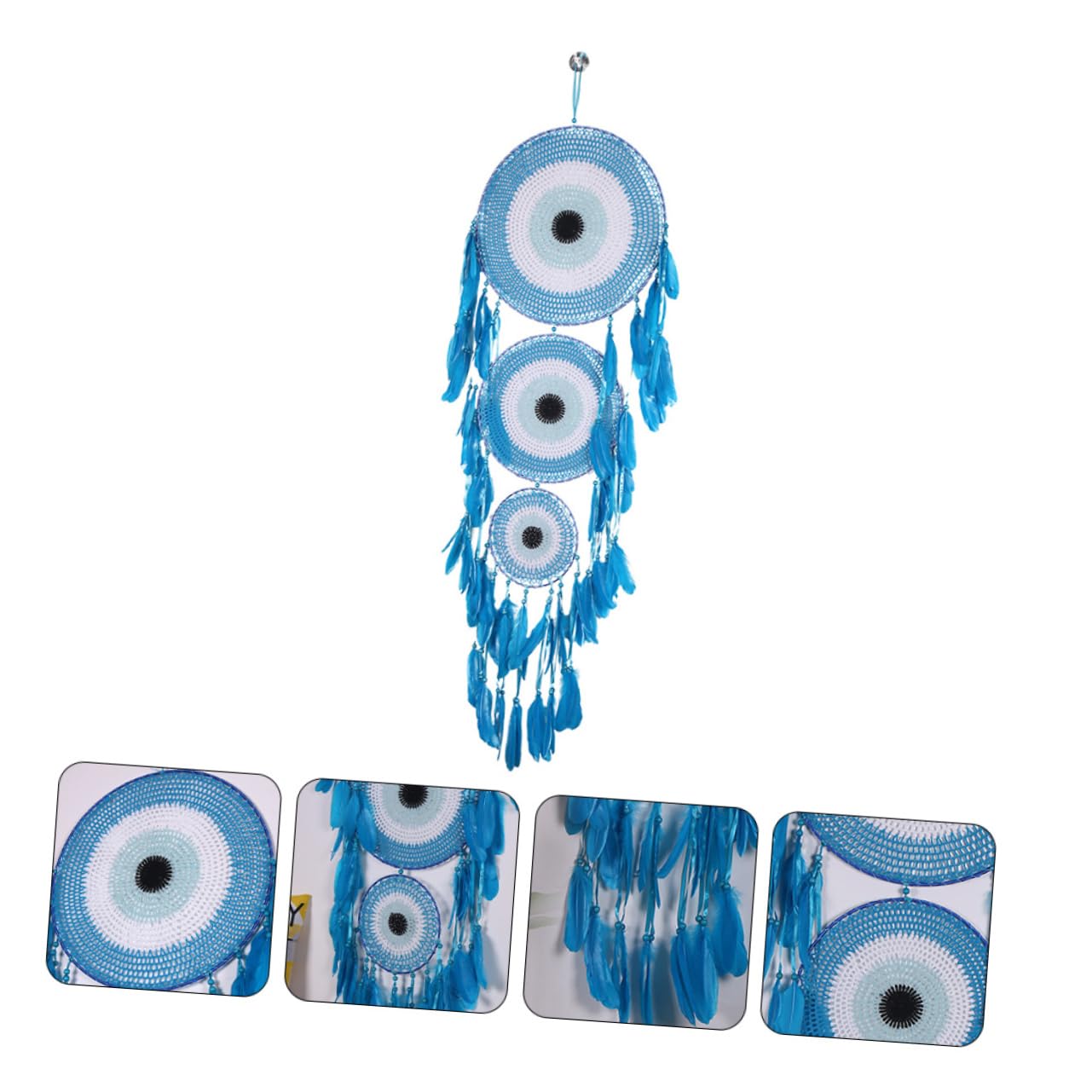 Hängender Traumfänger 40cm Blau mit Federn als Wanddekoration