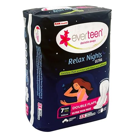 Everteen Xxl Relax Nights Ultra Thin 7 Sanitary Pads For Women With Neem And Safflower - 1 Pack (7 Pads, 320Mm)