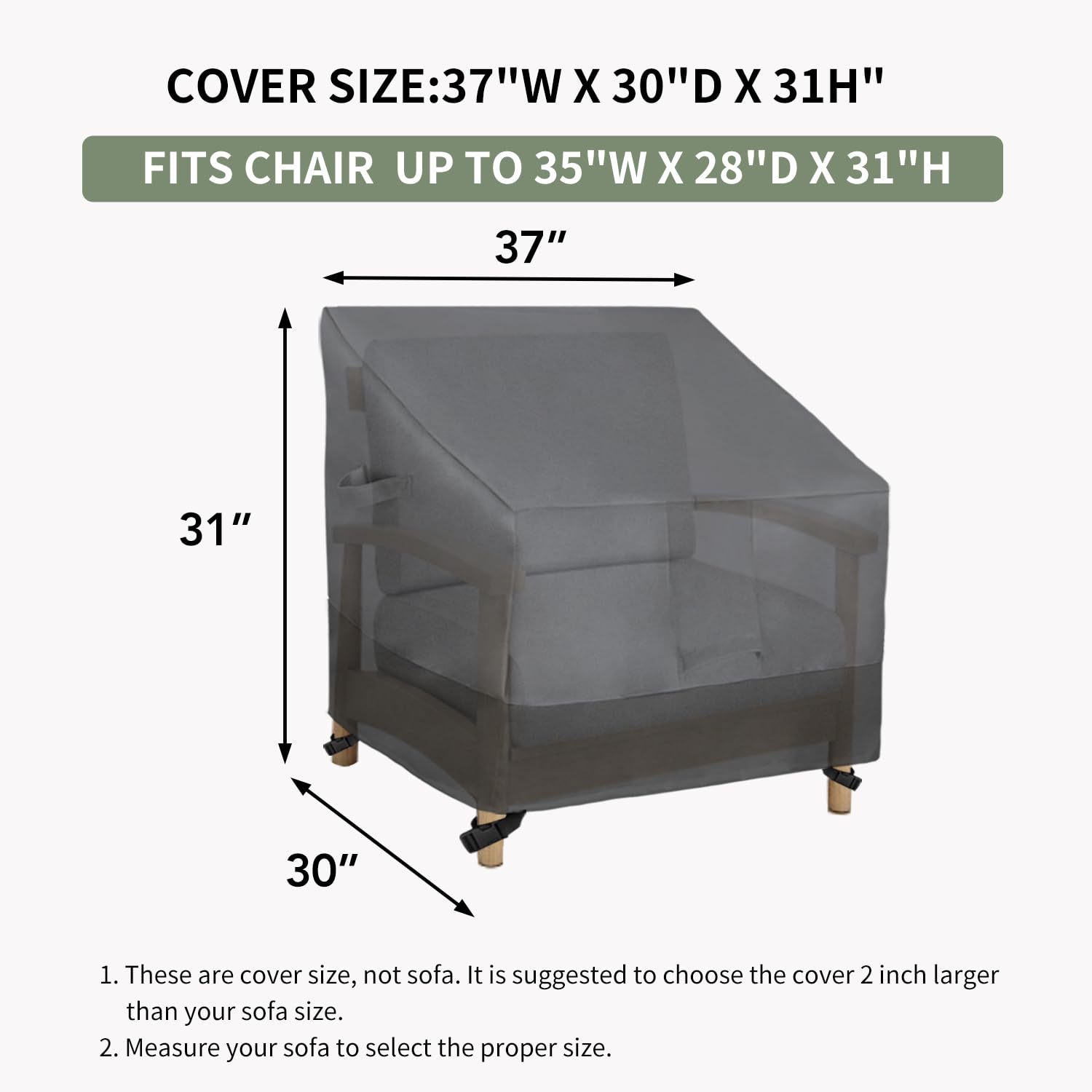 Easy-Going Funda para silla de exterior impermeable, resistente al viento, funda para muebles de exterior con ventilación de aire (paquete de 2 unidades, 37 pulgadas de ancho x 30 pulgadas de