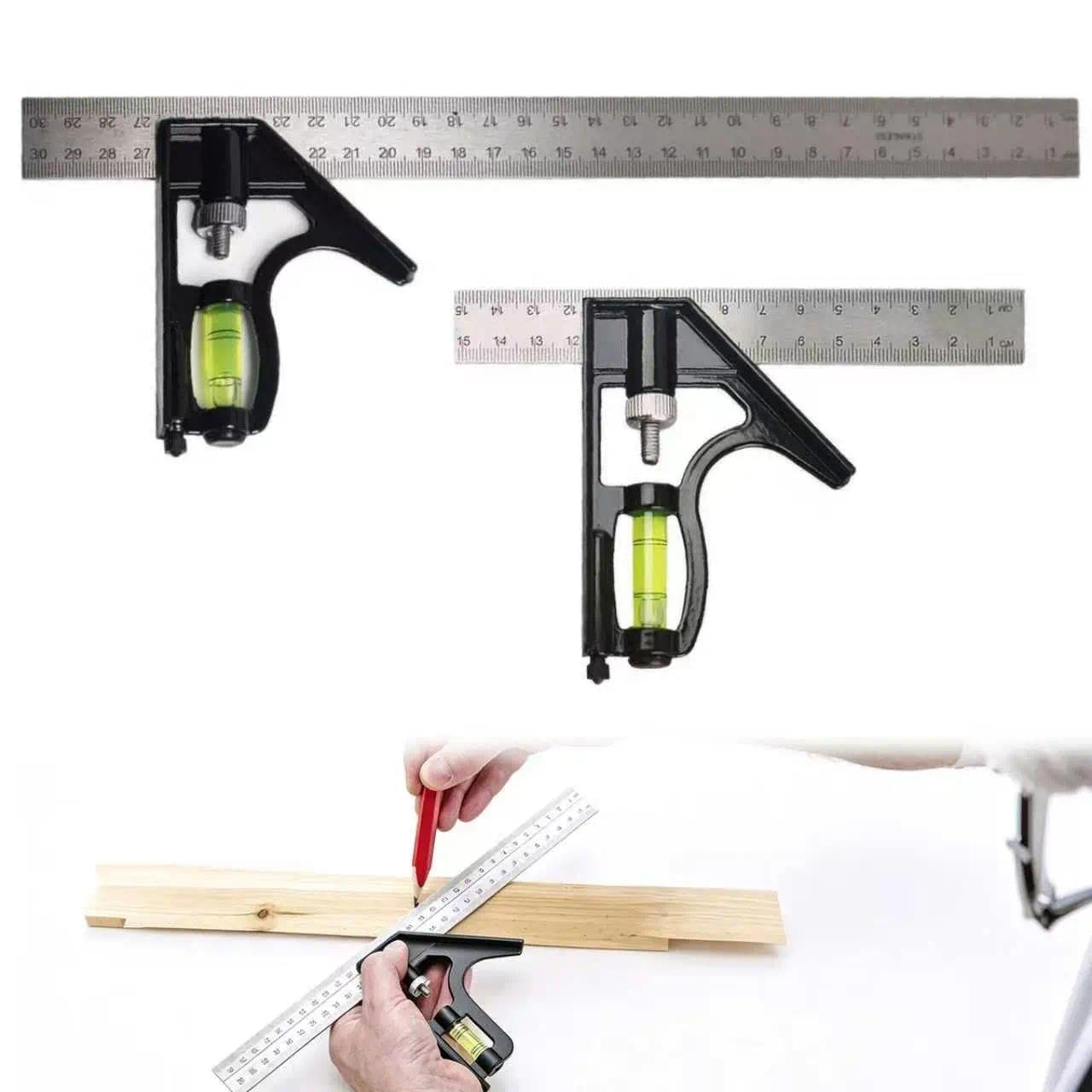 2 PCS Square Carpentry Metal Set, Multifunctional Carpentry Ruler Set with Bubble Level, Combination Square Measuring Tool for Woodworking Engineers Carpenters