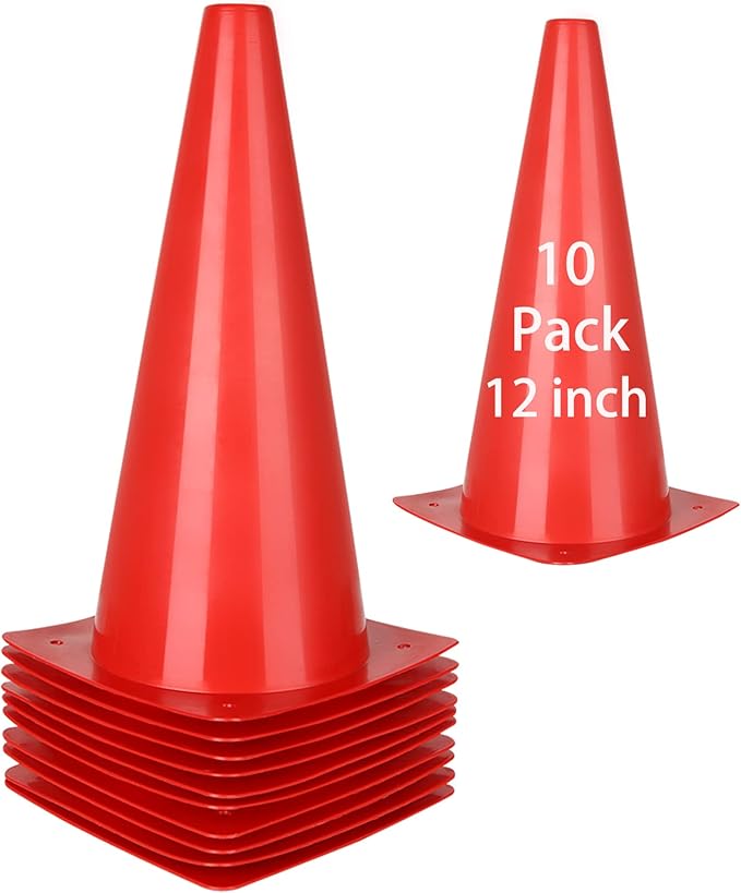 LISHINE 10 Pack Traffic Cones 12 Inch Safety Cones Red