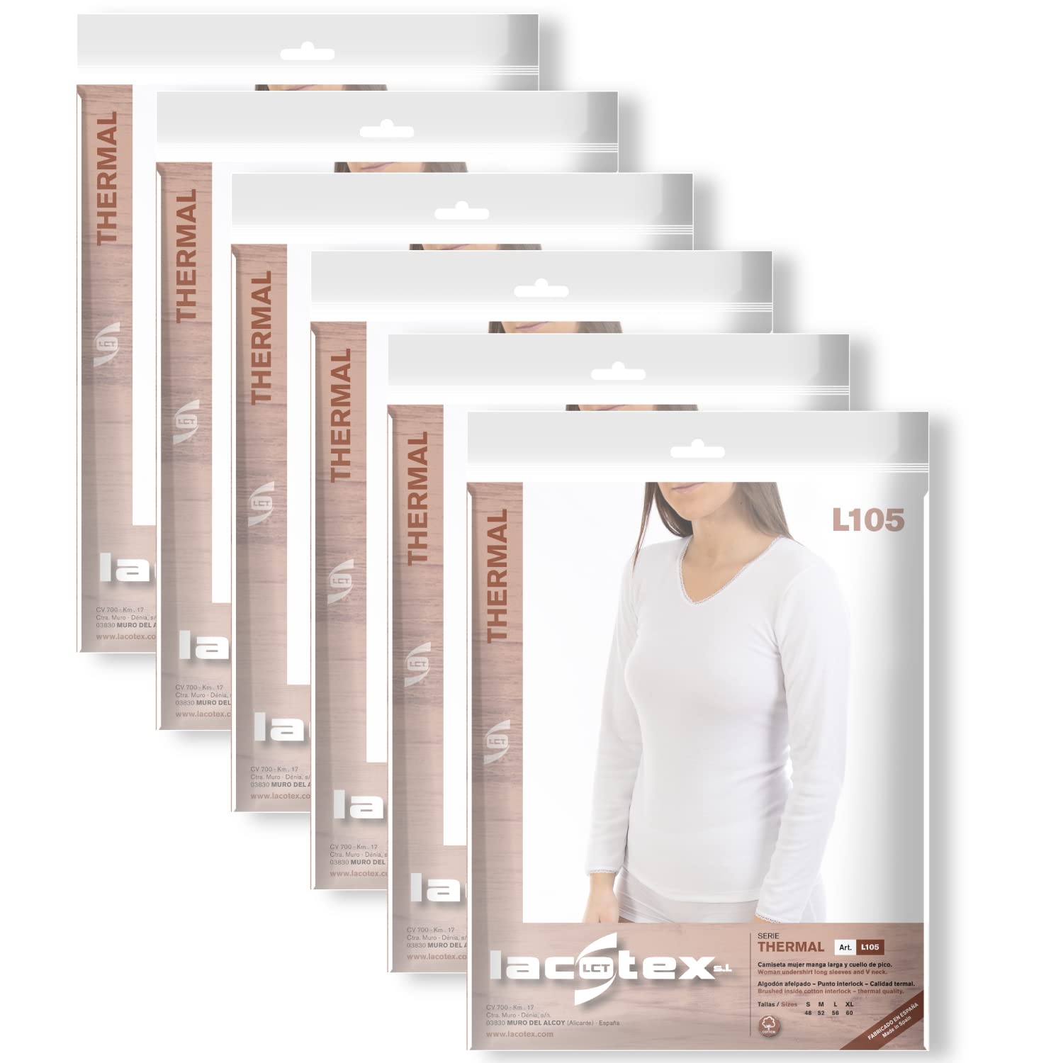 Lacotex Camiseta Interior Termal de Mujer | Camiseta Manga Larga y Cuello Pico Térmica | Confort y Protección Térmica Interior | LCT105