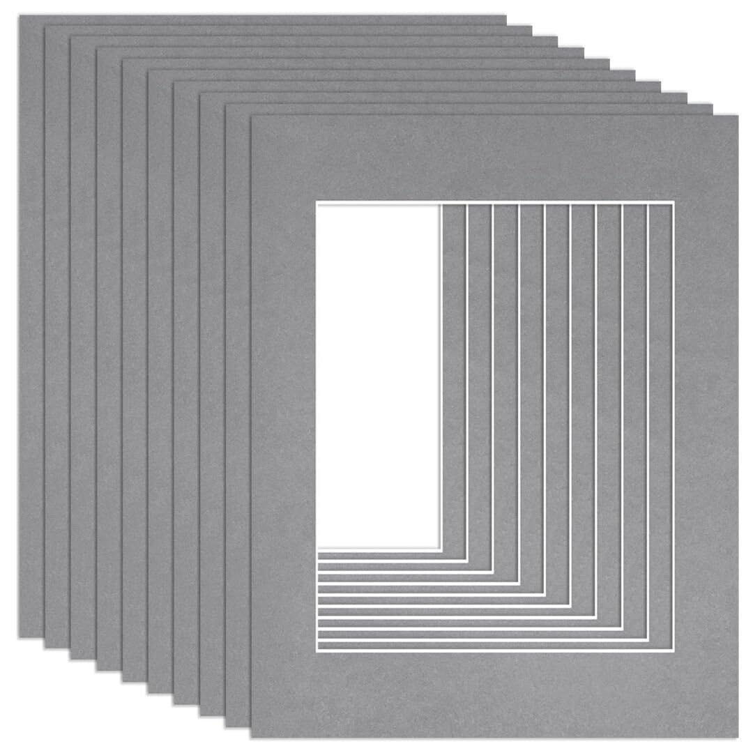 Procut Global 14x11" Mid Grey Picture Mounts to Fit 10x8" Aperture - Precision Cut Cardboard Photo Mount - Ideal for Frames, Prints, Artwork & Certificates - Sizes & Colours Available - 10 Pack โ image 1