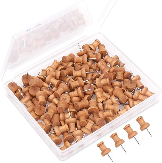 H&S Wood Push Pins 100pcs Drawing Pins Cork Notice Board Thumb Tacks