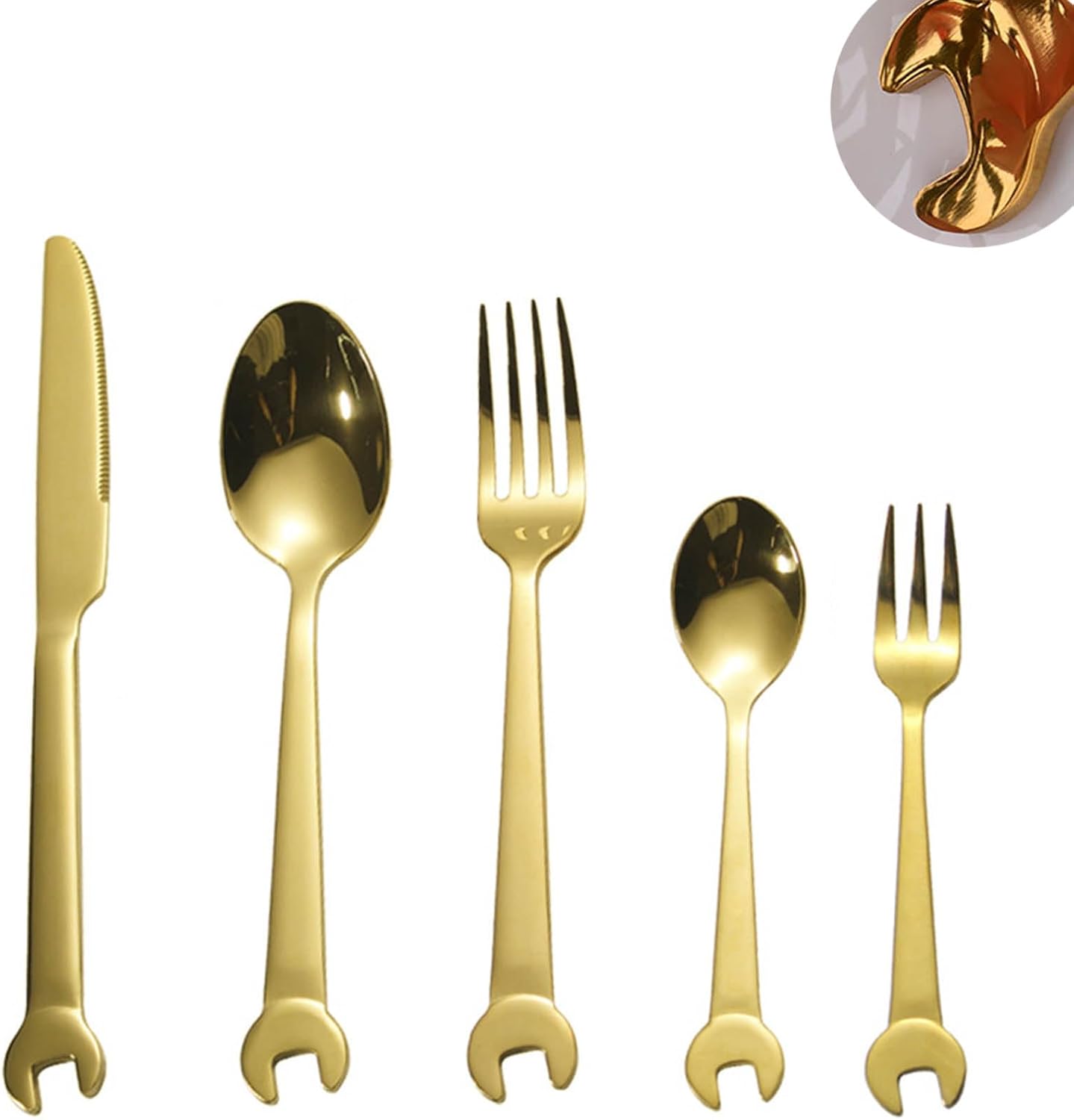 JUSTSHOT 80-Piece Gold Silverware Set for 16,Novelty 1810 Stainless Steel Wrench Handle Flatware Set,Gold Forks and Spoons Wrench Cutlery Set,Mirror Polished,Dishwasher Safe