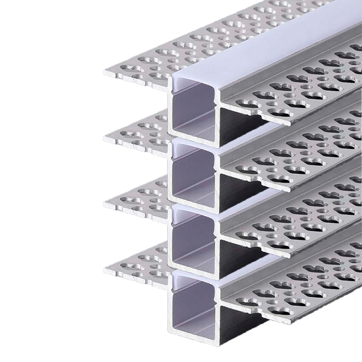 A2ZWORLD 8 Metri di Profilato Alluminio Per Striscia Led, Completo Di Copertura Tappi e Gancio, 4 Kit da 2 Metri Incasso Cartongesso con Alette a Scomparsa Interno 12mm (55X15mm)