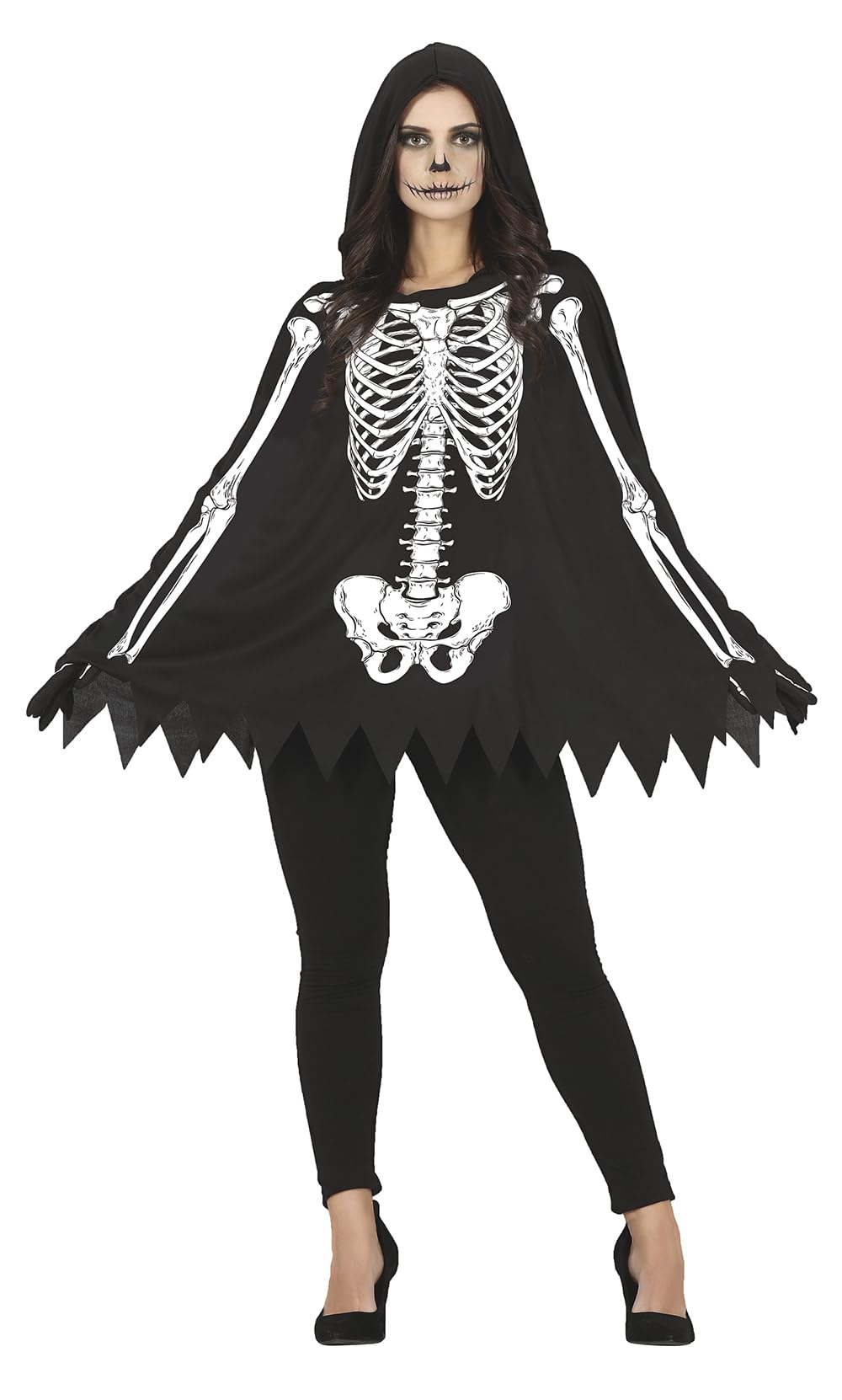 FIESTAS GUIRCA Disfraz de Poncho Negro con Estampado Esqueleto para Mujer Adulta