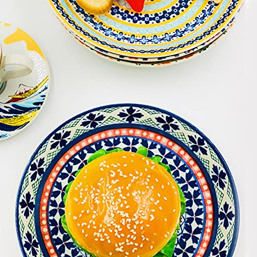 Kikyouya Set Of 5 Ceramic Japanese Plates- Multi-Colour Retro Cake Sushi Dessert Tableware- Ideal For Home Family Dinner Celebration- Wide And Flat Gift Bowl #TOP3