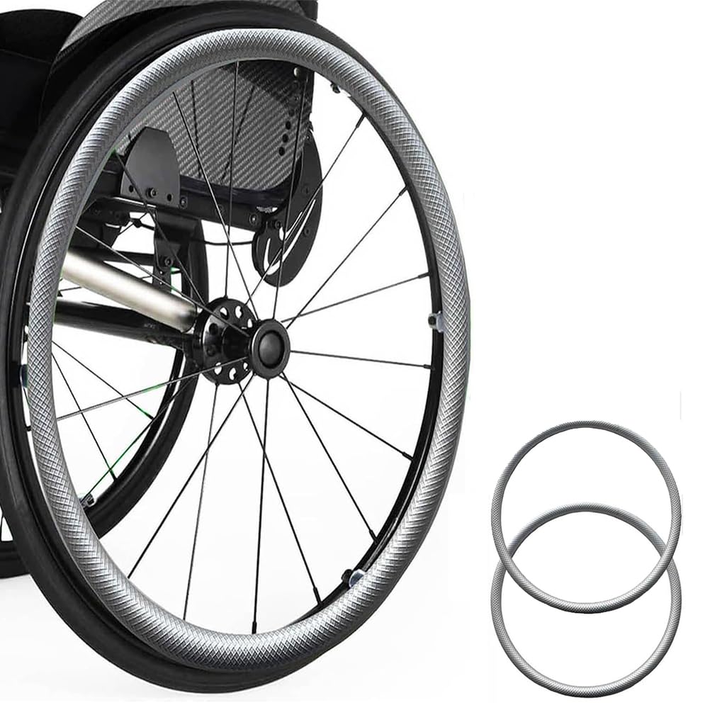 1 Paio Copricerchi per Sedia A Rotelle, Copertura Antiscivolo per Spinta Manuale della Sedia A Rotelle, Copriruota Posteriore per Carrozzina, Antiscivolo e Resistente all'Usura,Argento,24inch