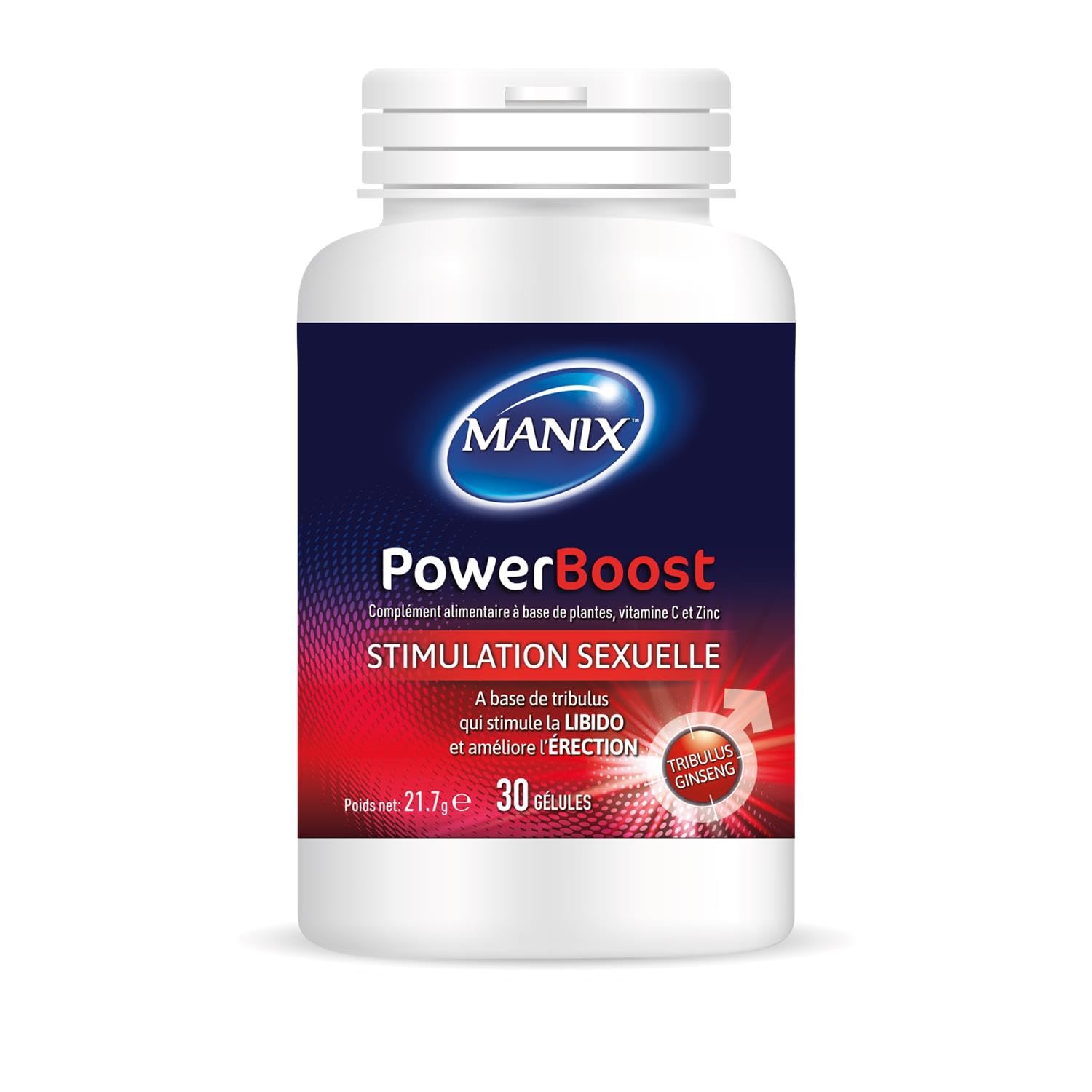 MANIX Lot de 3 boîtes de 30 gélules POWERBOOST Stimulation Sexuelle - Tribulus Ginseng