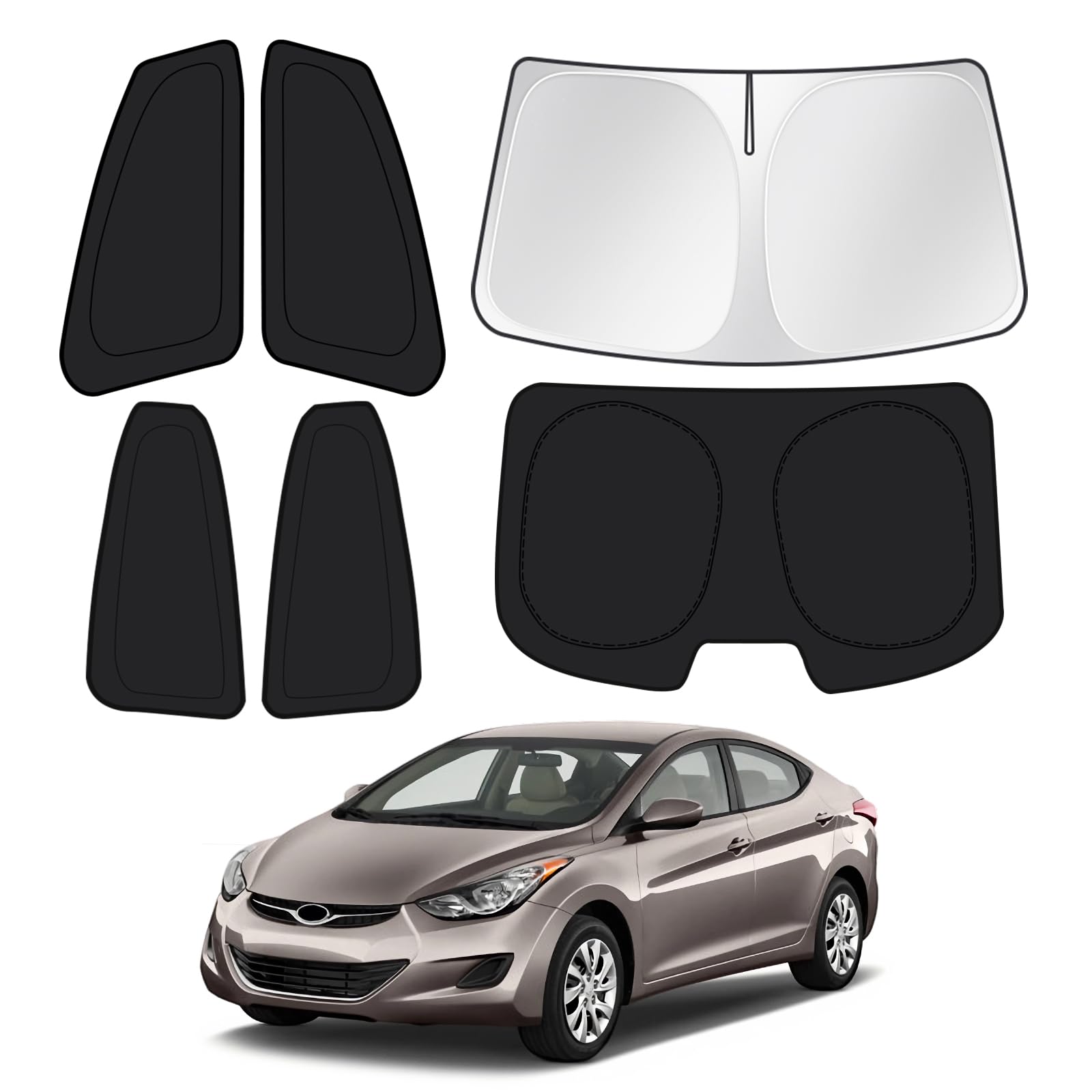 Canvcle Window Shades for 2011-2016 Hyundai Elantra Accessories Windshield Sun Shade Side Rear Window Covers Sunshade Sun Visor Shield Privacy Protection for Camping Keep Vehicle Cool Black 6PCS