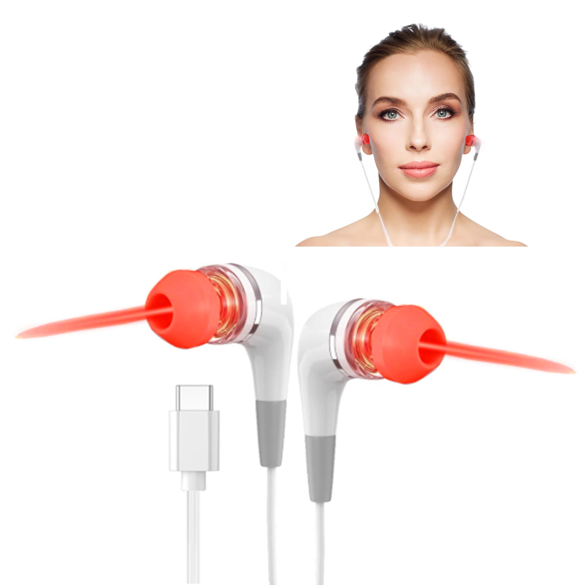 Fones de ouvido de luz vermelha, terapia vermelha USB para orelhas