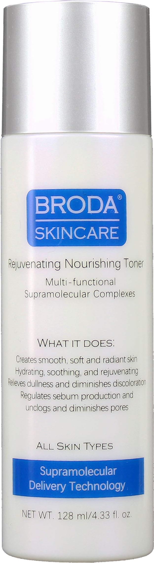 Broda Skincare Rejuvenating Facial Toner. Nourishing, Hydrating. Net Weight: 4.33 ounces (128 millimeters)