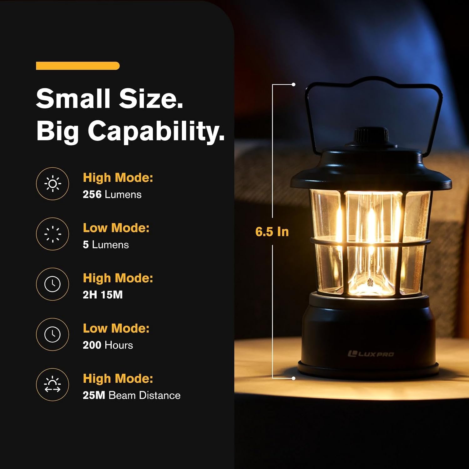 LUXPRO Retro LED Lantern - Battery-Powered Emergency Lantern - Water Resistant - Bright LED Lamp for Indoor & Outdoor Use - Use for Tents, Hiking or Hurricane Prep (Black, Pack of 1)