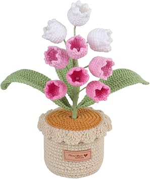 Crochet Lily of The Valley Potted Plant Purple Handmade Knitted Lily of The Valley Flowers Finished Crochet Flower Gifts for Mothers Day Birthday Graduation Home Office Table Decor
