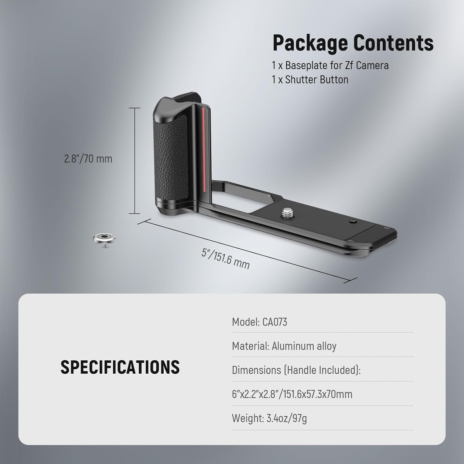 NEEWER Zf Handgrip L Shape Grip for Nikon Z f, Ultra Thin Retro Formfitting Camera Mounting Baseplate with Handle & Aluminum Shutter Button Cap, Compatible with Arca Swiss Tripod Fluid Head, CA073 - Image 8