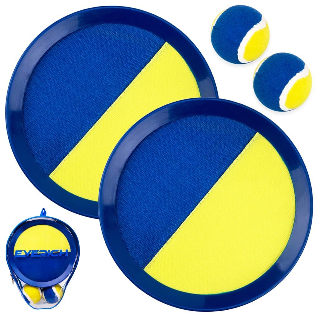 Jeu Attrape-balle Avec 2 Raquettes Adhésives Et 4 Balles + Sac De Rangement - Intérieur/extérieur, Pour Enfants Et Adultes