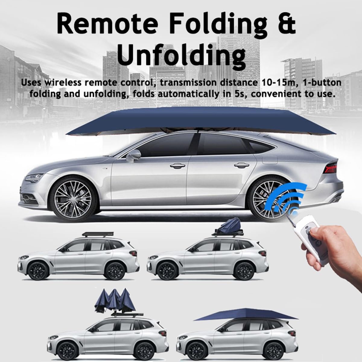 Ombrellone parasole per auto da esterno - Copertura parasole pieghevole per auto, ombrellone per auto completamente automatico con telecomando per parcheggio e campeggio