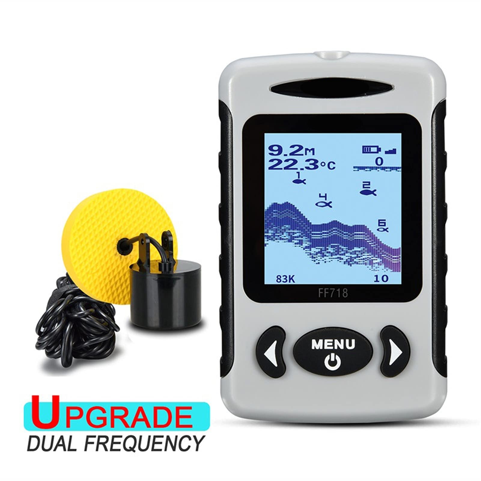 Buscador de Peces, LCD Finder portátil Profundidad 200kHz / 83kHz Doble Sonar Frecuencia 100M Detección Pesca de Hielo