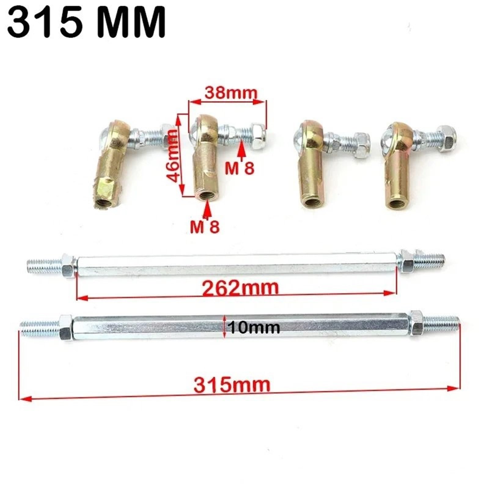 sworzeń kulowy wahacza Pasuje do 49cc, 50cc, gokarta, buggy, skutera, quada M8, dźwigni kierowniczej, sworznia kulowego, 80mm-315mm Wewnętrzny sworzeń kulowy układu kierowniczego(1 pair 315mm)